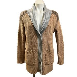 Pendleton Womens V-Neck Oversized Cardigan Sweater Colorblock cotton/wool MP